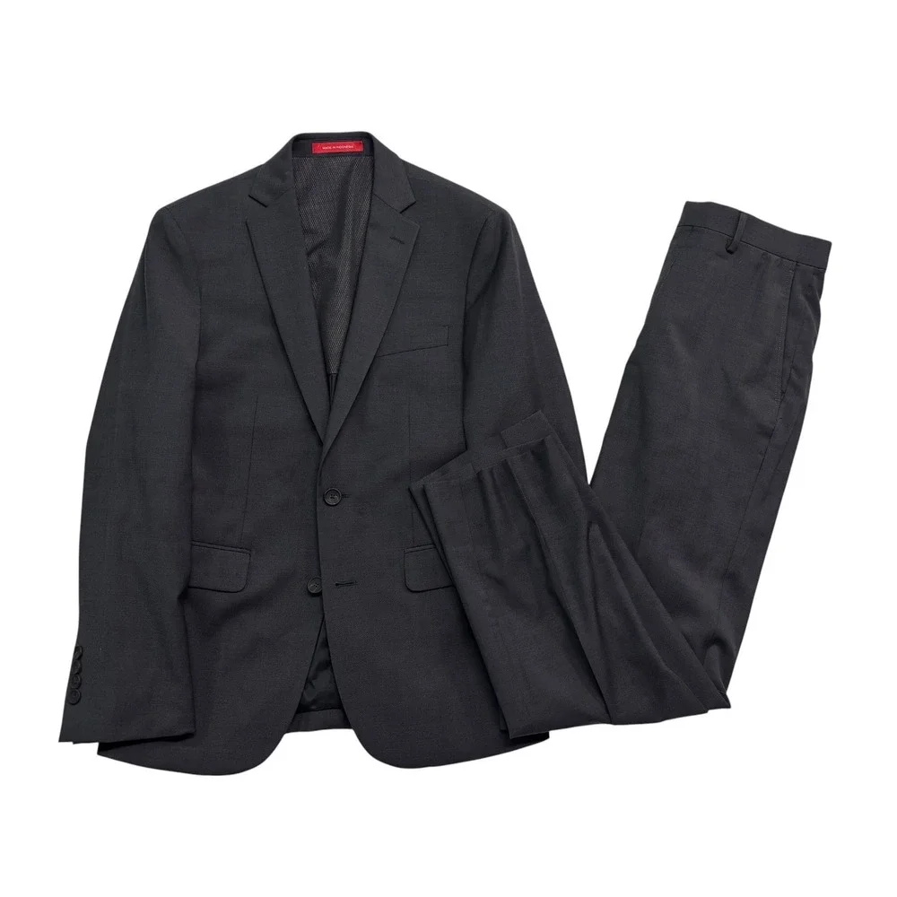 Kenneth Cole Awear Tech 36S 32x28 Charcoal 2pc Pant Suit Stretch Wool Slim Fit